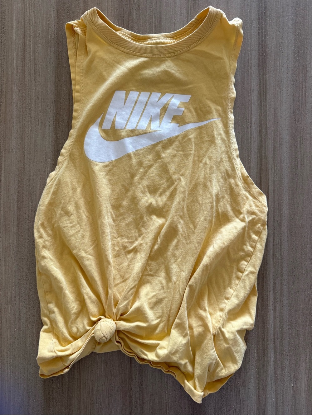 Nike Yellow Sleeveless Logo Tank with Front Knot